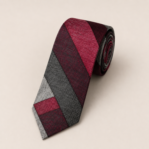 Herringbone wood and Fabric Stripe Print-Tie