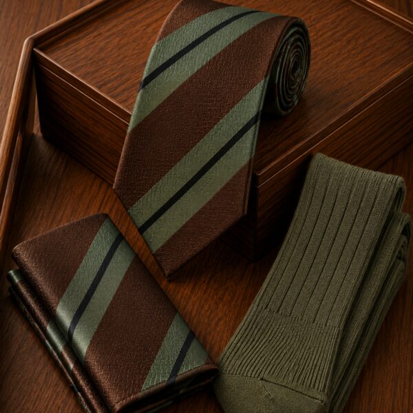 Light Green Stripe Tie Set - 2